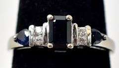 Stunning 10K White Gold Blue Sapphire and Diamond Ring