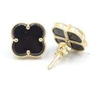 Precious 14K Yellow Gold Black Onyx Clover Stud Earrings