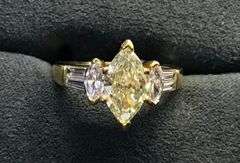 18k Yellow Gold Marquise and Baguette Natural Diamond Engagement Ring