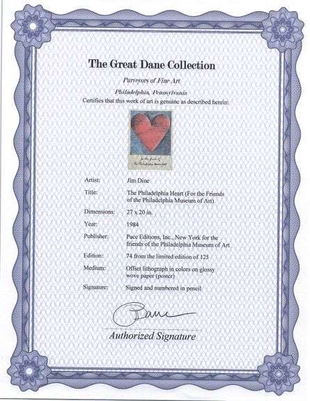 Highly Collectible Jim Dine Signed Limited Edition Offset Lithograph 'The Philadelphia Heart', 1984