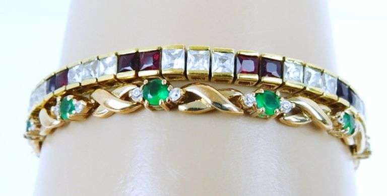 2 Sterling Vermeil Crystal Bracelets