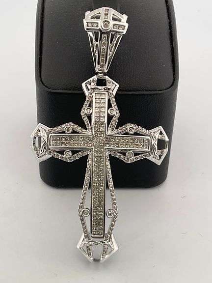 CERTIFIED BRAND NEW 14K WHITE GOLD DIAMOND CROSS CHARM / PENDANT