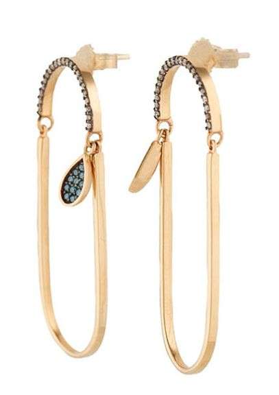 New 0.40ctw Brown and Irradiated Blue Diamond Open Oval Drop Earrings in 14K