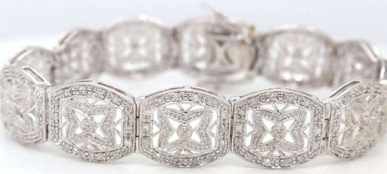 Antique Inspired 10K WG Filigree Diamond Bracelet
