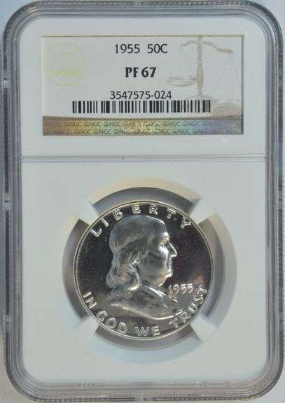 Superb Gem Proof 1955 Franklin Half Dollar. NGC PF67