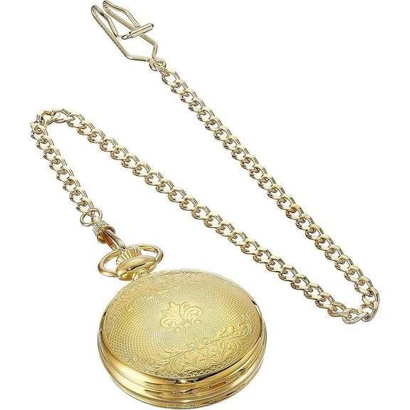 14K Gold-Plated Mechanical Skeleton Pocket Watch