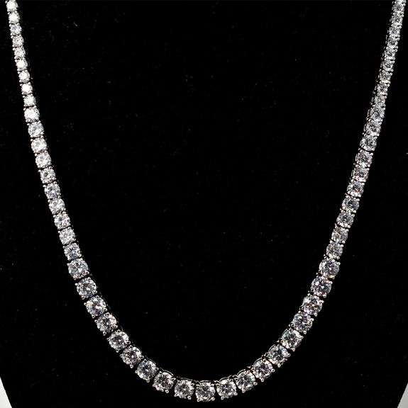 CZ Gemstone Tennis Necklace in Sterling Silver