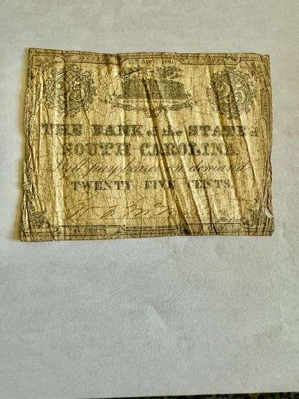 April 1 1861 Bank of the State of S Carolina Note.