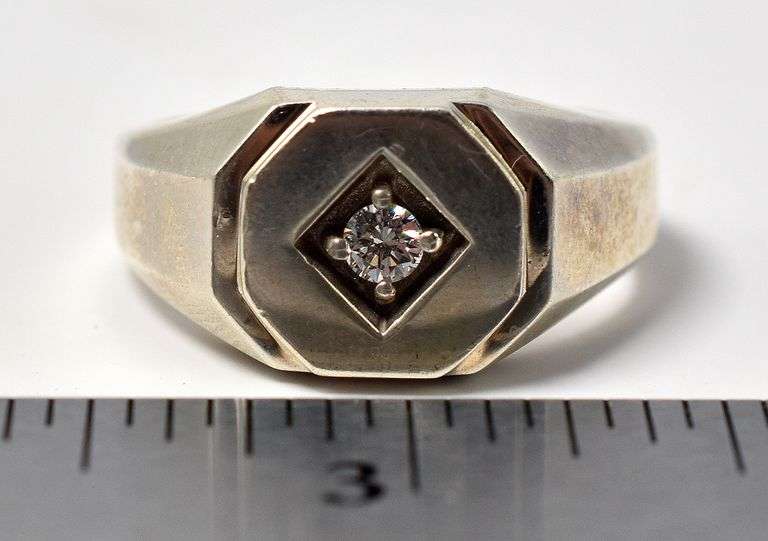 Men's Thick Band Ring with Cz Gemstone in Sterling Silver