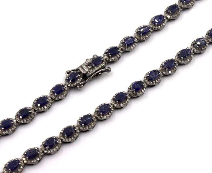 Darling 17.07CTW Oval Emerald-Cut Blue Sapphire & 5.00CTW Diamond Tennis Necklace in 14K White Gold 