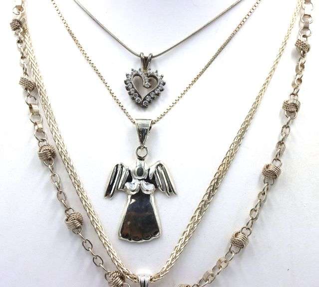 Vintage 925 sterling silver group lot of 4 pendants on chains