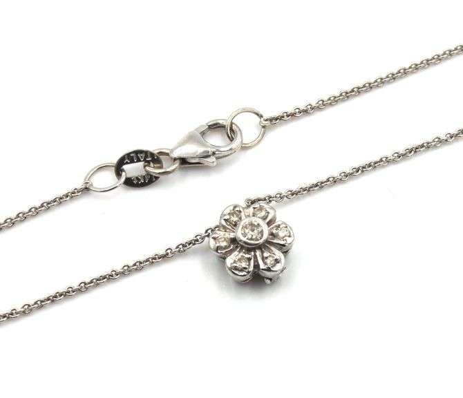 114kt White gold diamond flower style pendant on chain