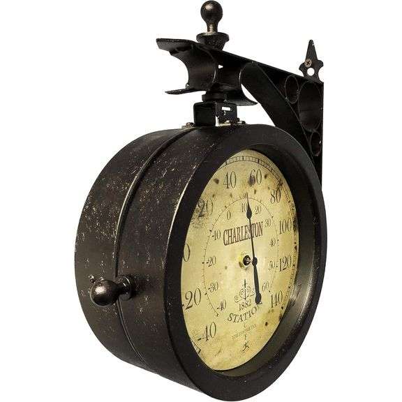 Charleston Double-Sided Train Station Clock & Thermometer