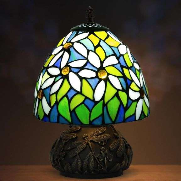 White Flower Tiffany Stained Glass Mushroom Lamp