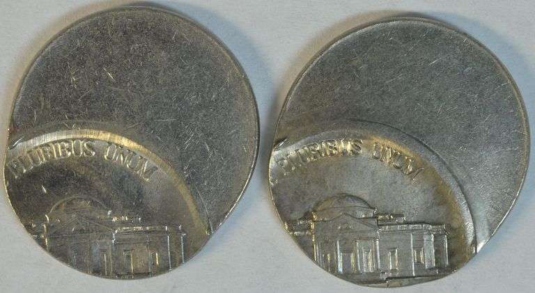 Pair of dramatic Gem BU 50% off-center Jefferson Nickels