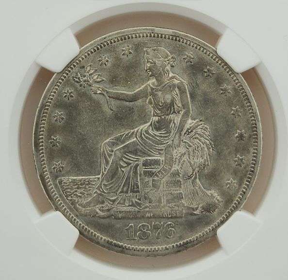 1876 Silver Trade Dollar, NGC AU Details - CLEANED