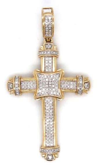 Diamond Covered 10K YG Cross Pendant