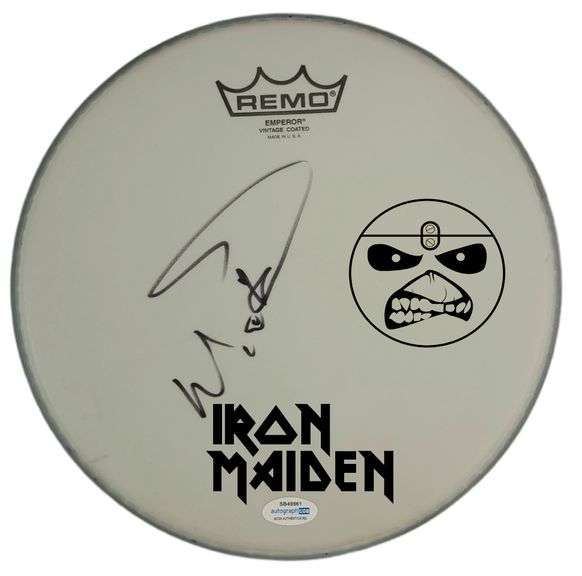 Iron Maiden Nicko McBrain Signed Custom Framed Drum Head Drumhead Display ACOA