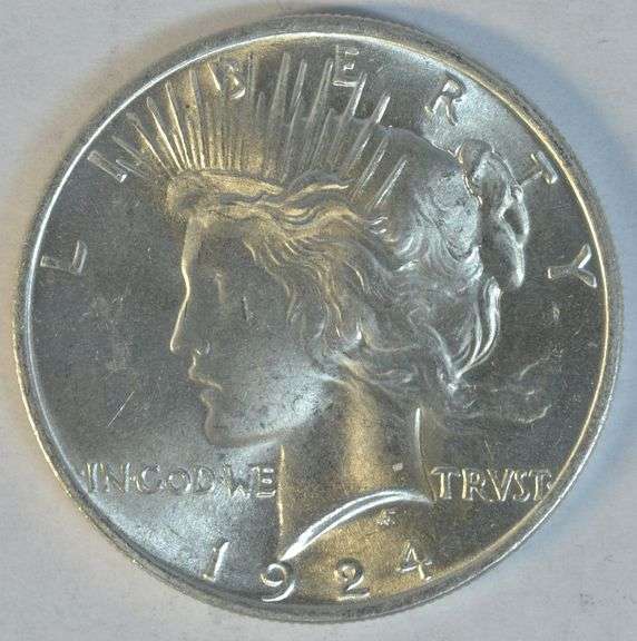 Fresh frosty-white Choice BU Roll of 20 1924 Peace Silver Dollars