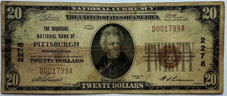 $20 DuQuesne National Bank of Pittsburgh Natl Note