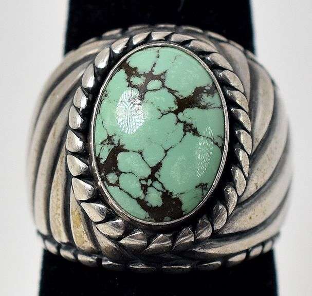Green Stone Wide Band Ring in Sterling Silver
