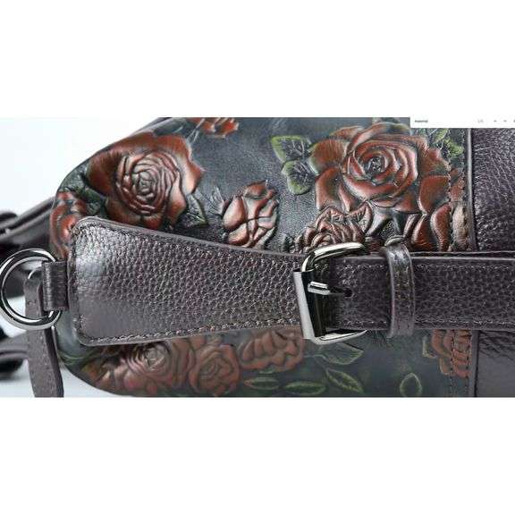 Vintage Embossed Rose Leather Satchel