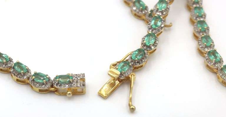Enamoring 12.00CTW Oval Faceted Emerald & 5.00CTE Diamond Necklace in 14K Yellow Gold Over Sterling 