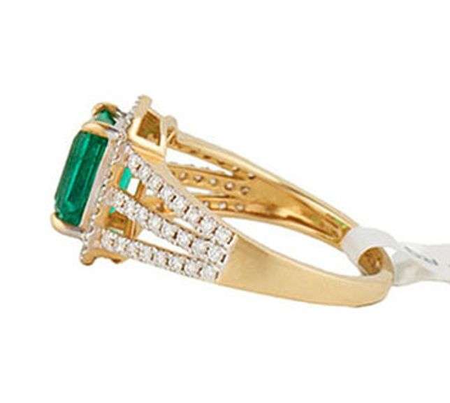 New 2.03ct Emerald Cut Emerald and 0.60ctw Diamond Frame Triple Shank Ring in 14K