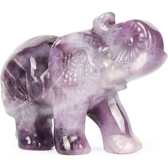 Hand Carved Amethyst Crystal Elephant
