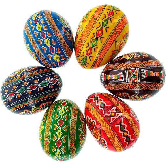 Set of 6 Hand-Painted Wooden Ukrainian Easter Eggs