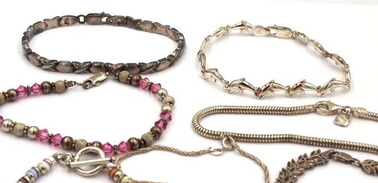 Group lot of 9 Vintage 925 sterling silver bracelets