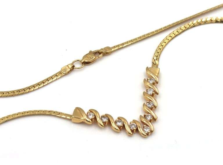 Pretty 14K YG V of Diamonds Necklace