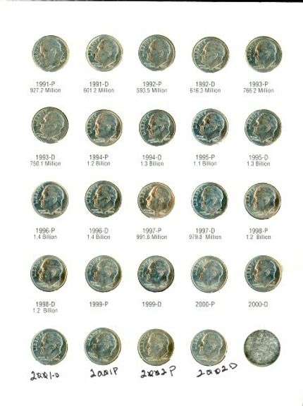 Set of 115 Roosevelt Dimes in Albums: 1946-2002-D