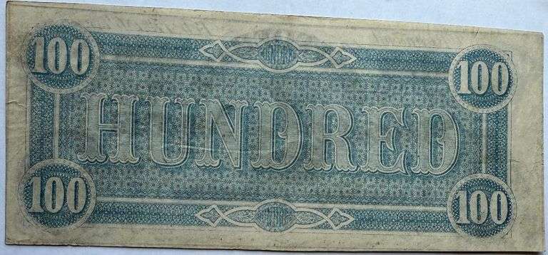 Rich Inked Unc $100 1864 Series Confederate Note