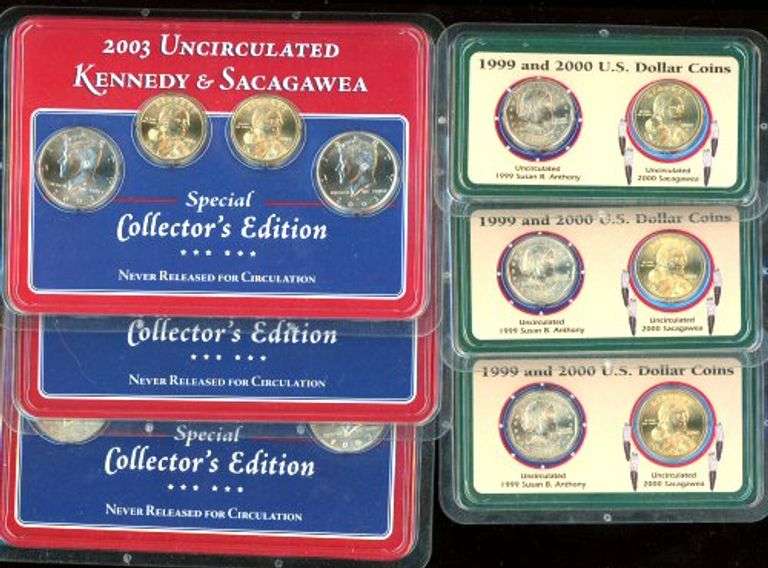 6 Displays of US Dollars and Half Dollars