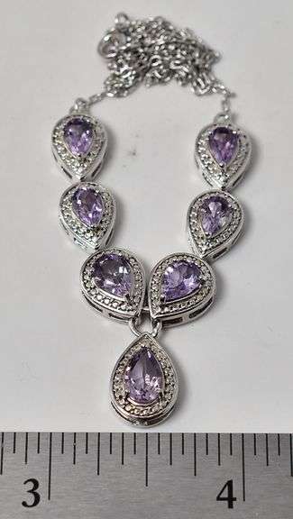 Amethyst Gemstone and Diamond Necklace in Sterling Silver