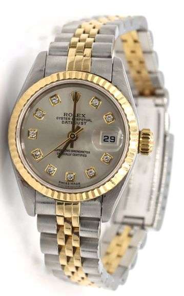 Rolex DJ 26mm silver diamond dial in fluted bezel on Jubilee bracelet watch