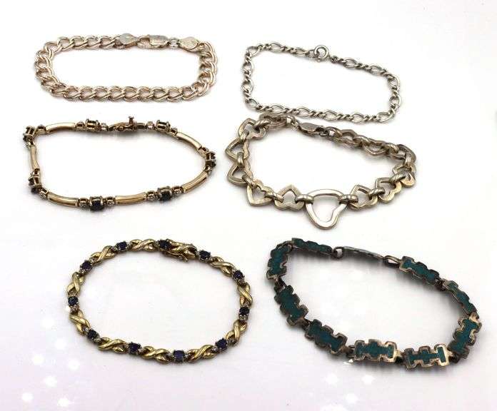 Group lot of vintage 925 sterling silver 6 bracelets