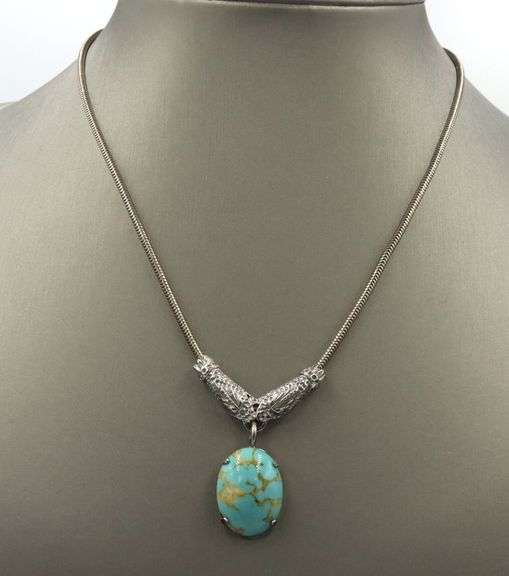 Vintage 925 sterling silver Turquoise pendant on chain