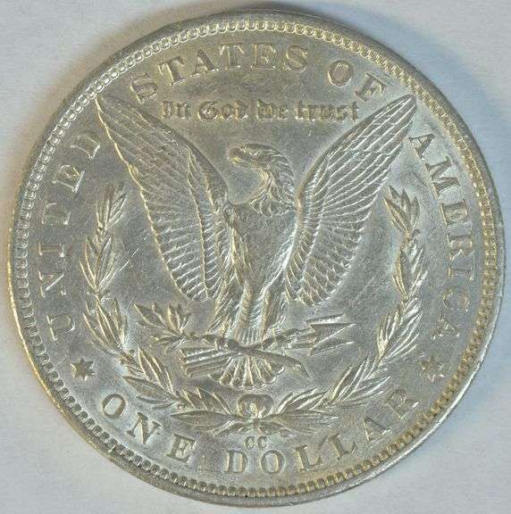 Frosty-white AU 1891-CC Morgan Silver Dollar. Scarce this nice