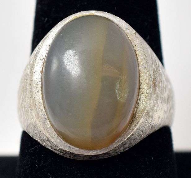 Stunning 14K White Gold Agate Gemstone Signet Men's Ring
