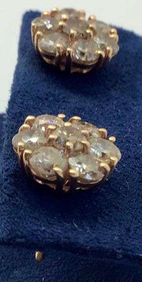 14K Rose Gold Gold Round Brilliant Cut Diamond Cluster Earring
