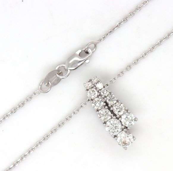 14kt White gold 0.75ctw diamond double row drop pendant on chain