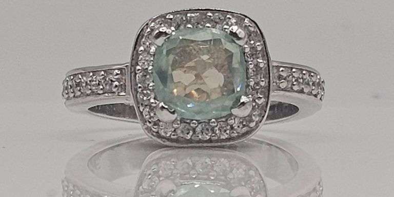 14 Kt White Gold Plated Sparkling 2.5 Ct White Ice Green Lab Simulated Diamond Ring