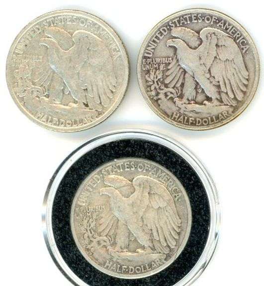 3 Different Walking Liberty Silver Half Dollars: 1939-1943-D