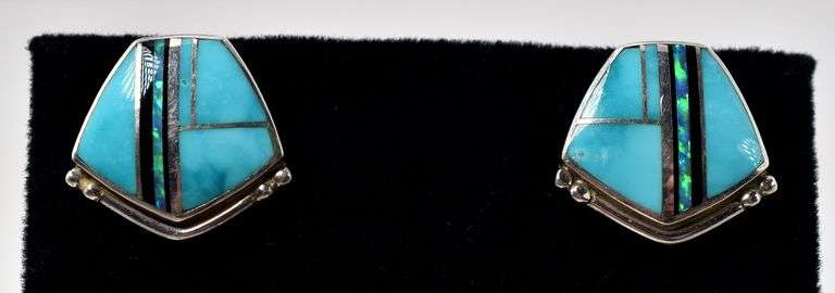 Turquoise, Opal, Black Onyx Gemstone Stud Earrings in Sterling Silver