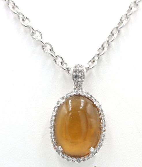 Darling Sterling Silver Feldspar and Colorless Sapphire Gemstone Pendant Necklace