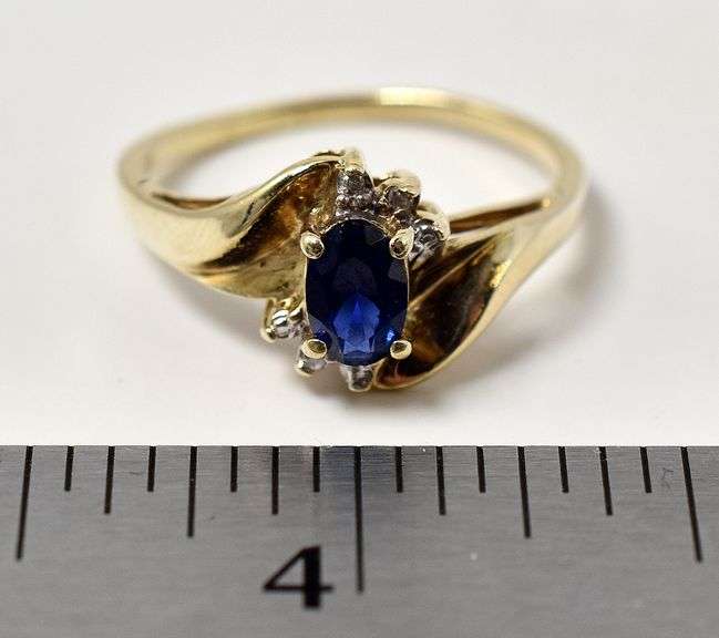 Precious 10k yellow Gold Blue Sapphire and Diamond Ring