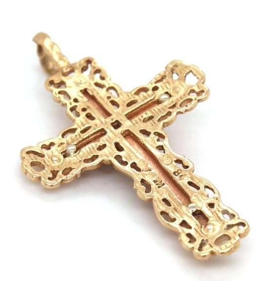 Stylish 14K Tri-Color Gold Crucifux Pendant