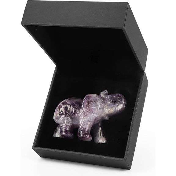 Hand Carved Amethyst Crystal Elephant